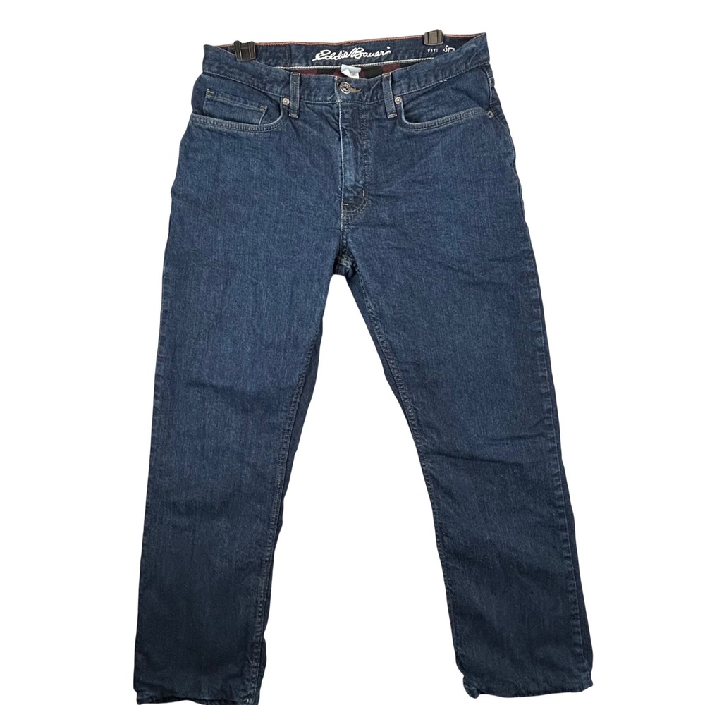 Eddie Bauer Mens Straight Fit Flannel Lined Denim Jeans Dark Wash‎ 32x27  Blue